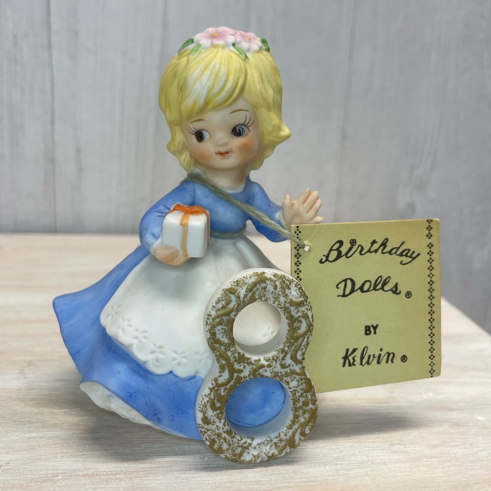 Kelvin Porcelain 8th Birthday Girl 8 year old Figure Blue Dress with Tag Vintage